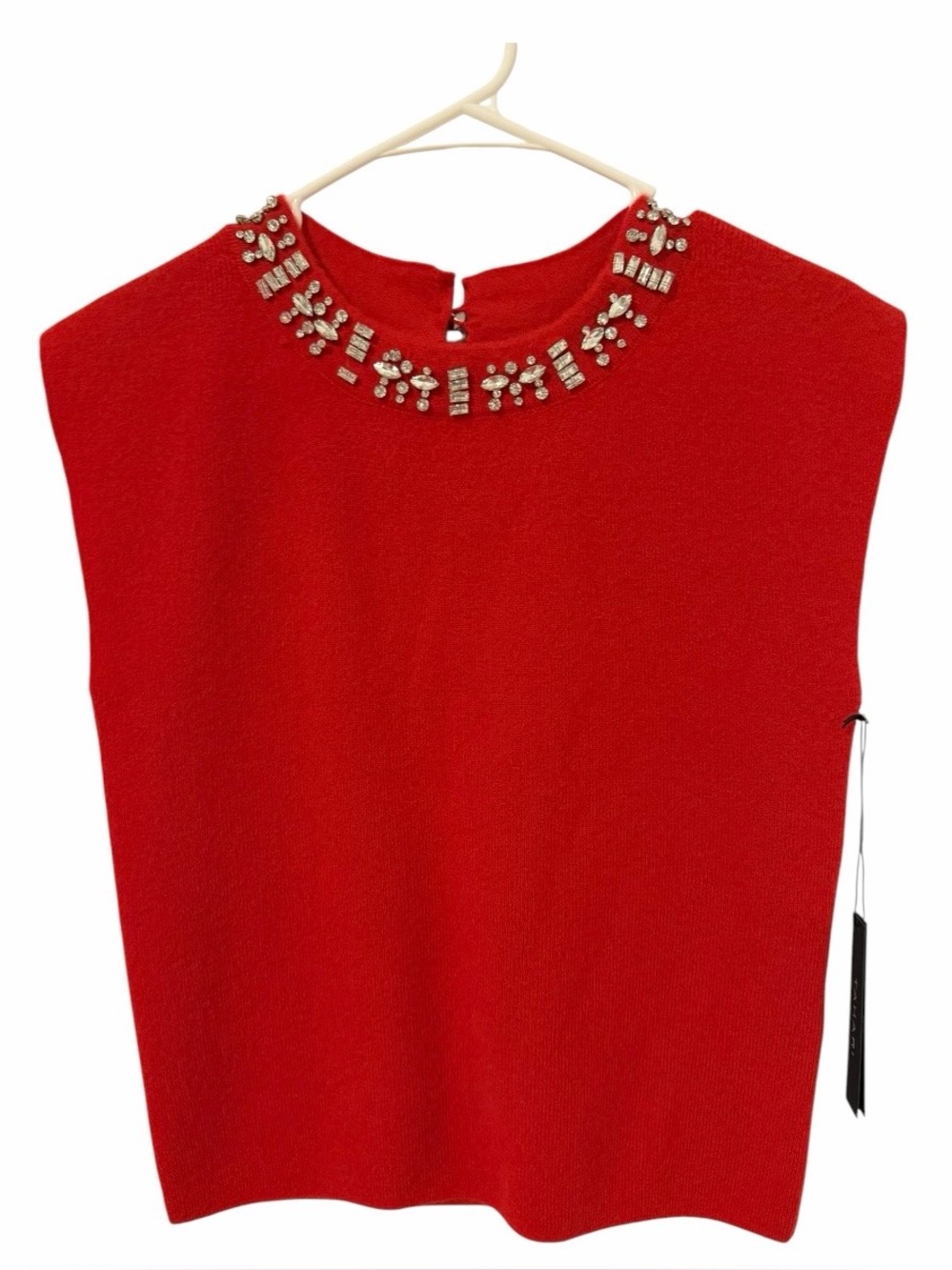 Tahari Pure Luxe Red 2-Ply Cashmere Jeweled Collar Sleeveless Knit Top NWT SizeM - Picture 3 of 12